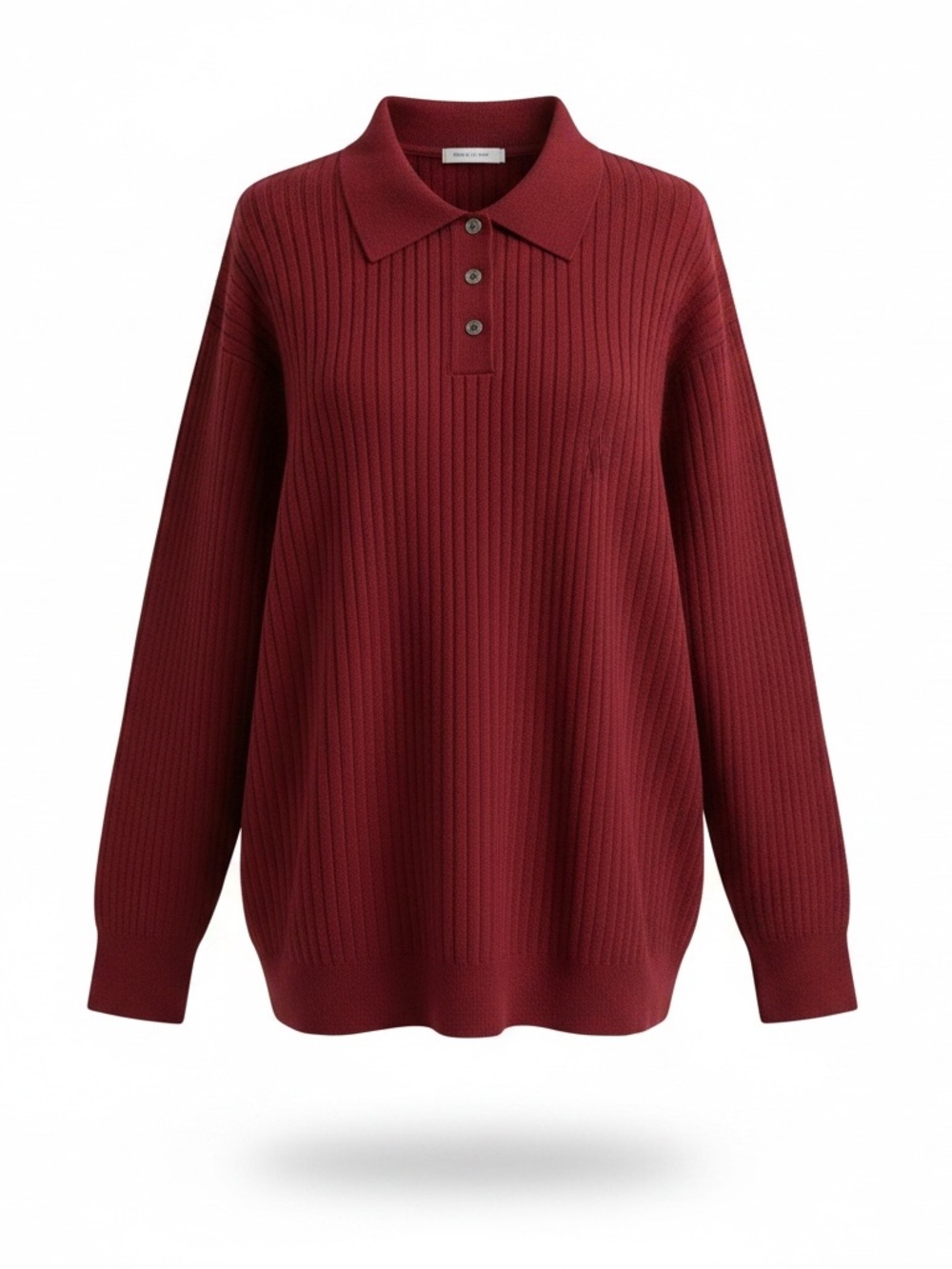 NWT Universal Standard Dark Red Ribbed Polo Sweater Viscose Blend Side Slit M